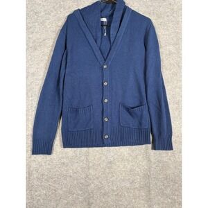 H2H Mens Shawl Collar Cardigan Navy Blue Button Front Pockets Size M‎